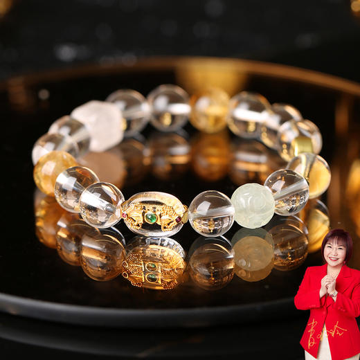 【祈愿吉品】「素金青木」五路财神白水晶手链情人节礼物送女友 商品图0