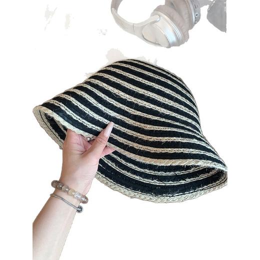 韩系复古条纹渔夫帽！2026女夏季透气显脸小遮阳防晒出游海边沙滩草帽子！ 商品图4