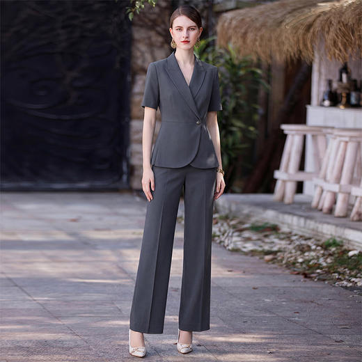 IWY/深灰色短袖西装套装女夏季气质通勤正装两件套高级感职业装25CP800 商品图0