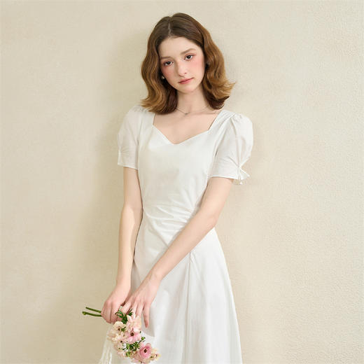 【限时秒杀】【白月光初恋裙】气质泡泡袖连衣裙女夏季捏褶收腰长裙LXD50591 商品图2