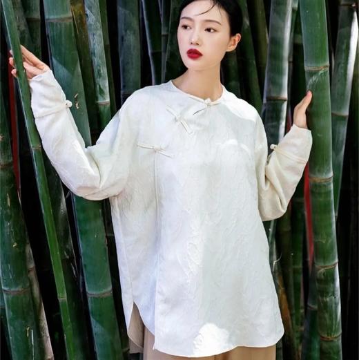 枯笔提花新中式衬衫 圆领中式右衽开襟  重工浮雕提花（3天发货） 商品图8