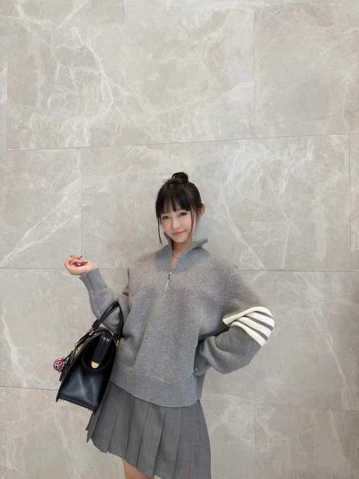 F0331120半高领袖子四道杠半拉链长袖毛衣套头衫针织衫 商品图12