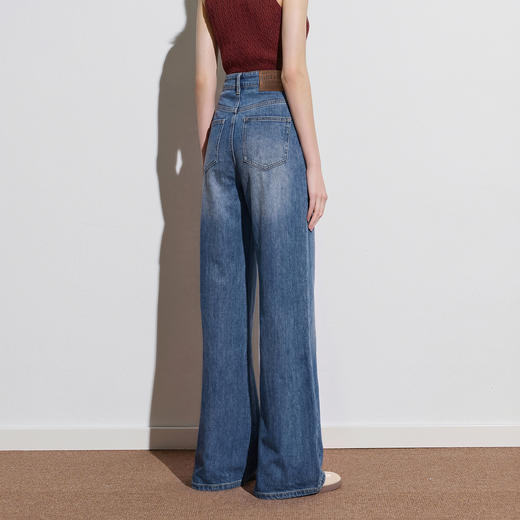 三彩2026夏季新款微喇牛仔裤收腰显瘦长裤摩登复古M 商品图3