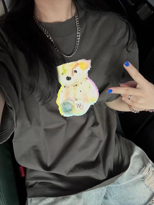 F0331137夏季新品圆领休闲彩色梦幻小熊印花短袖T恤 商品图3