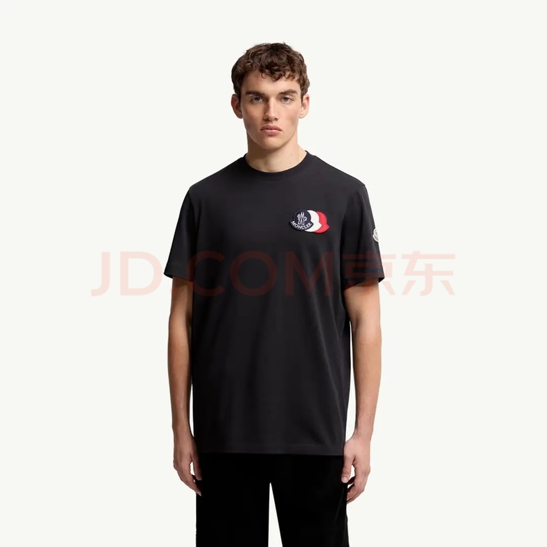 蒙口三色重叠刺绣纯棉260克圆领T恤