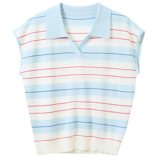 三彩2026夏季新款休闲翻领条纹针织衫Polo衫上衣套头毛衫S 商品图4