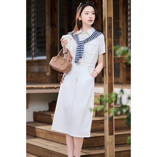 米思阳2026夏季新款时尚通勤短袖连衣裙Polo领设计收腰衬衫裙2439/1049 商品图1