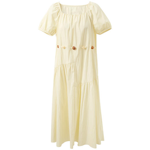 三彩2026夏季新款方领连衣裙短袖A字裙宽松大摆长裙度假M 商品图4