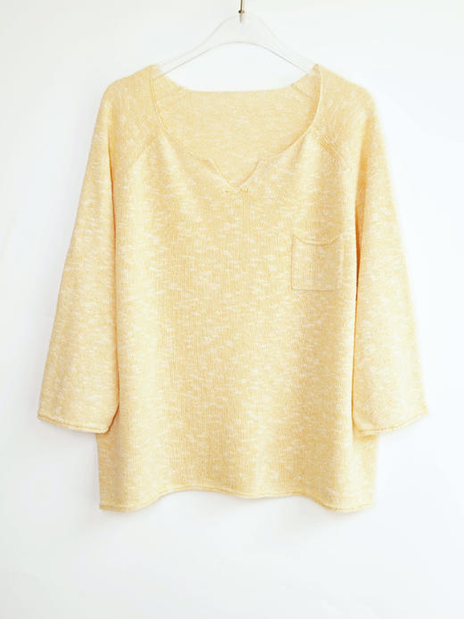 托斯卡纳的艳阳·棉麻丝七分袖翻领针织衫 商品图4