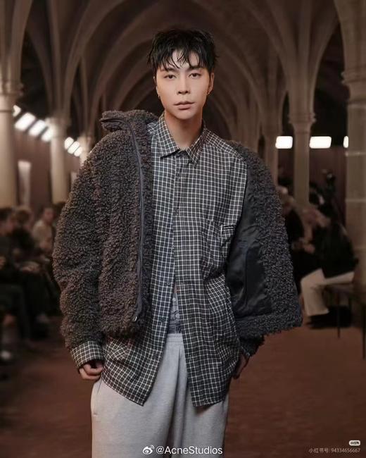 F0331131左胸袋logo徽标韩系慵懒风薄款格子宽松休闲外套长袖衬衫 商品图11