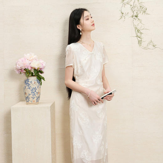 【月明清辉】三彩2026夏季新款新中式连衣裙绣花A字裙长裙C 商品图3