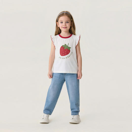 马克珍妮甜趣草莓女童凉感飞袖T2026年夏装新款560833 商品图1
