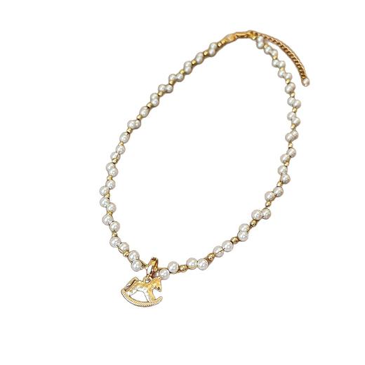 雀说 金色木马珍珠项链复古轻奢高级配饰XL7229 商品图4