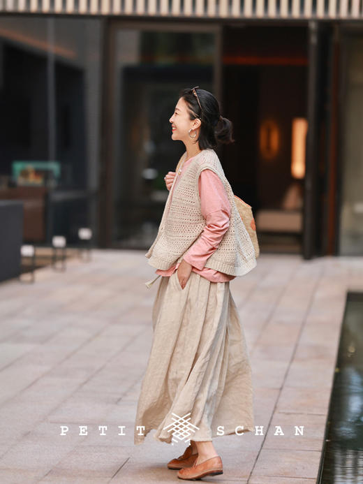 Petit Schan小闪 CLO#1055 Vining 蔓生 棉亚麻镂空卷边针织马甲 商品图7