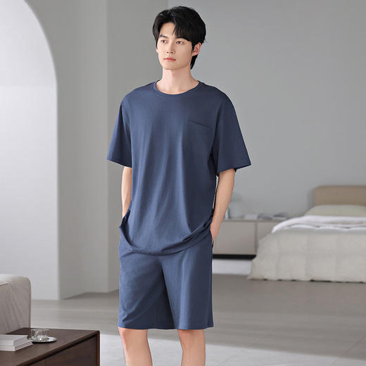夏季男士睡衣莫代尔短袖短裤两件套装纯色休闲舒适宽松青年家居服   JL-HYM4840 商品图3