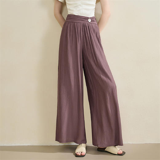 山本风褶皱肌理感休闲裤女夏季简约轻薄透气高腰阔腿裤LXD50571 商品图0