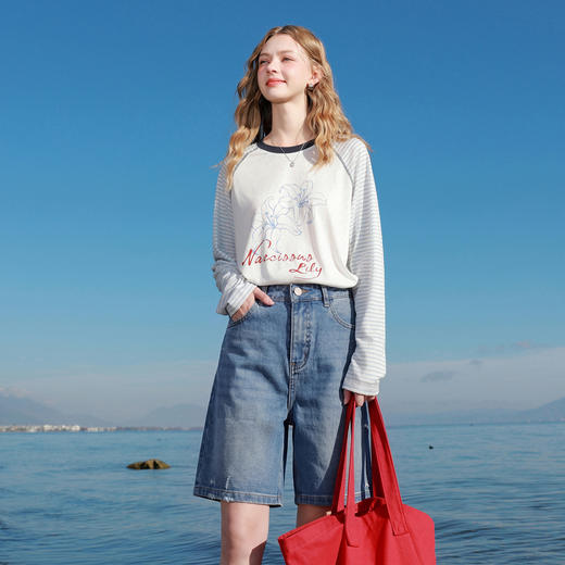 三彩2026夏季新款休闲牛仔裤直筒中裤显瘦宽松复古M 商品图2