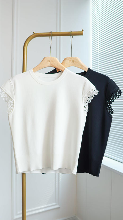 暮色蕾网|美貌小心机花边T恤 商品图0