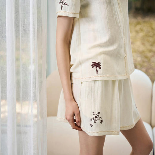 Solo seta女士桑蚕丝汉麻短袖短裤睡衣套装度假风可外穿家居服 商品图3