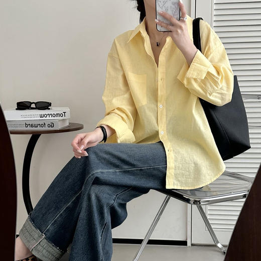 【柠檬黄 亚麻棉感防晒衬衫】慵懒感十足 宽松版型设计 遮肉显瘦 商品图1