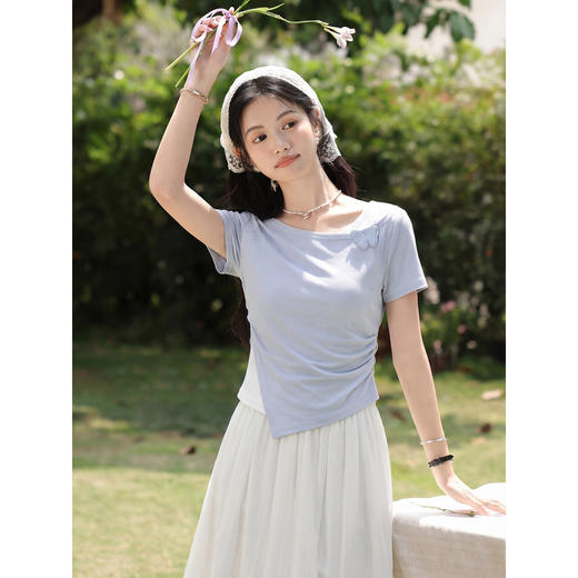 鹿向南【0402/20:00新品前1小时7折限量100件】蓝色T恤 商品图3