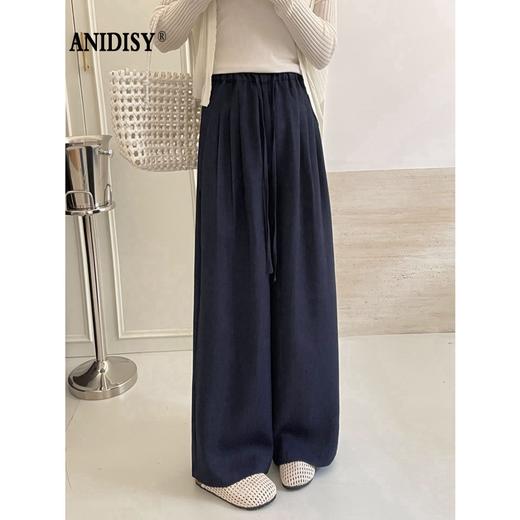 时尚高腰松紧腰系带垂顺直筒阔腿裤 商品图3