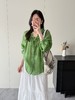 绿野仙踪~显白植物绿设计感V领木耳边苎麻衬衫 商品缩略图10