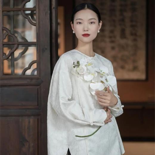 枯笔提花新中式衬衫 圆领中式右衽开襟  重工浮雕提花（3天发货） 商品图1