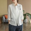 百媚生 棉麻长袖衬衫宽松百搭花卉刺绣衬衣JYT211 商品缩略图2