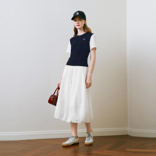 【商场同款】诗凡黎针织拼接短袖2025夏新款假两件上衣3G4230871 商品图1