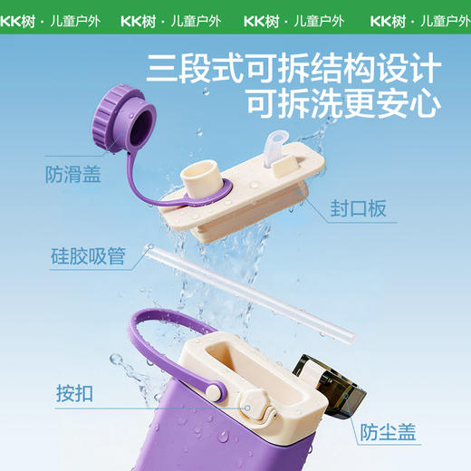 KK树儿童水杯上学直饮吸管杯子食品级硅胶户外小学生便携式水壶卷卷硅胶大方杯 商品图4