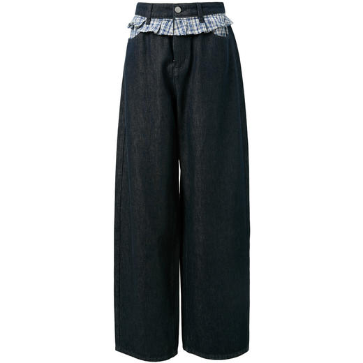 三彩2026夏季新款拼接牛仔裤设计感宽松阔腿长裤时尚M 商品图4