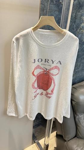 F033155春夏季新款软糯亲肤百搭减龄防晒苹果印花长袖T恤