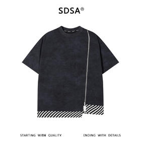 SDSA男装2026新款轻奢潮牌下摆拼接斜拉链设计圆领短袖T恤百搭