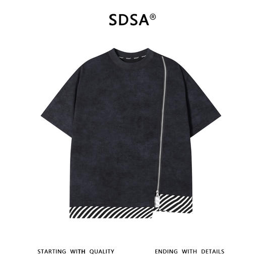SDSA男装2026新款轻奢潮牌下摆拼接斜拉链设计圆领短袖T恤百搭 商品图0
