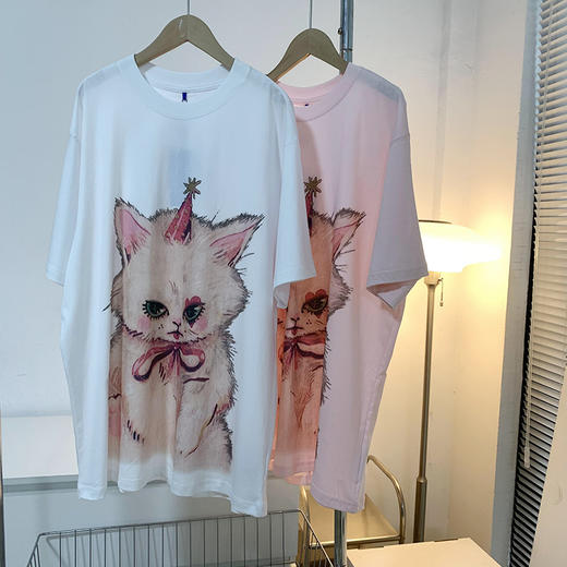 特价出！少量！售完无补！甜酷少女感！ADER猫咪印花宽松短袖T恤！ 商品图14