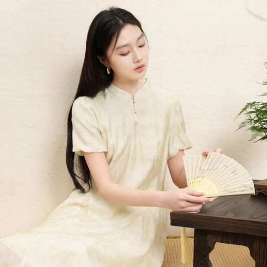 【翩若惊鸿】三彩2026夏季新款莱赛尔印花连衣裙新中式A字长裙C 商品图1