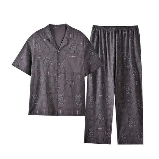夏季莫代尔短袖男士睡衣长裤可外穿翻领家居服舒爽开衫套装新款   JL-5537 商品图4