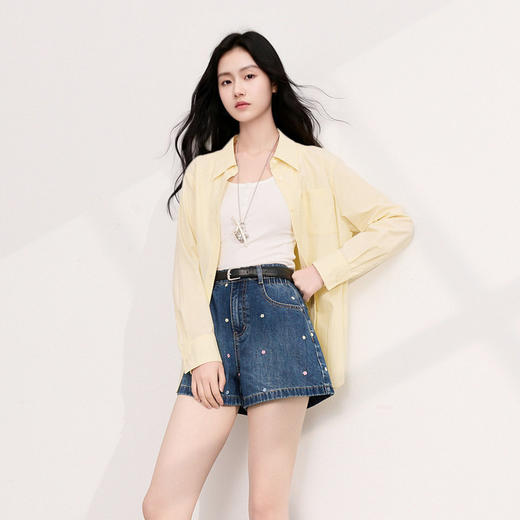 三彩2026夏季新款刺绣牛仔裤直筒短裤显瘦热裤休闲M 商品图1