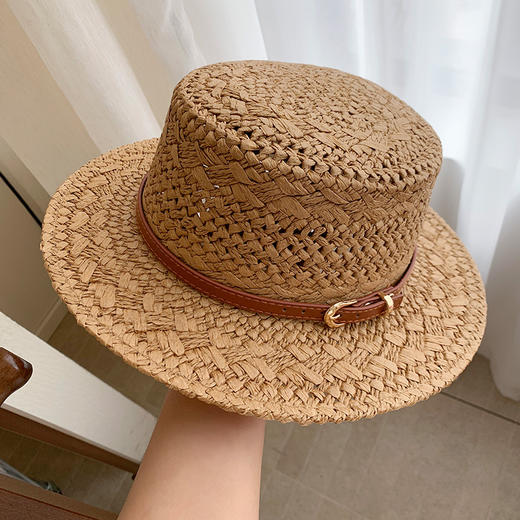 英伦风复古平顶草帽！2026女夏季镂空遮阳防晒帽海边度假风草编太阳帽子！ 商品图3