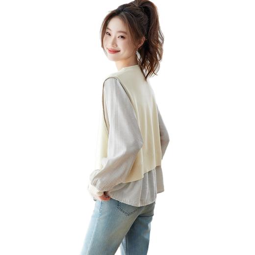 假两件针织拼接衬衫，春季衬衣高级感宽松减龄长袖上衣CC26051 商品图4