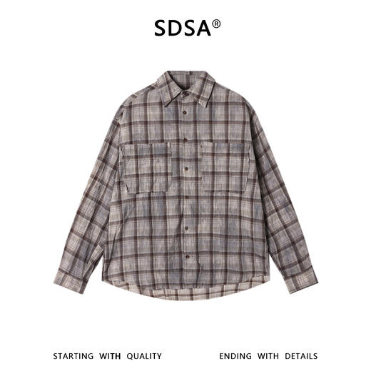 SDSA男装2026新款高贵轻奢美式复古扎染格子长袖衬衫百搭时尚上衣 商品图0