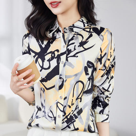 丁摩 弹力缎重磅真丝衬衫女长袖上衣LS01 商品图2