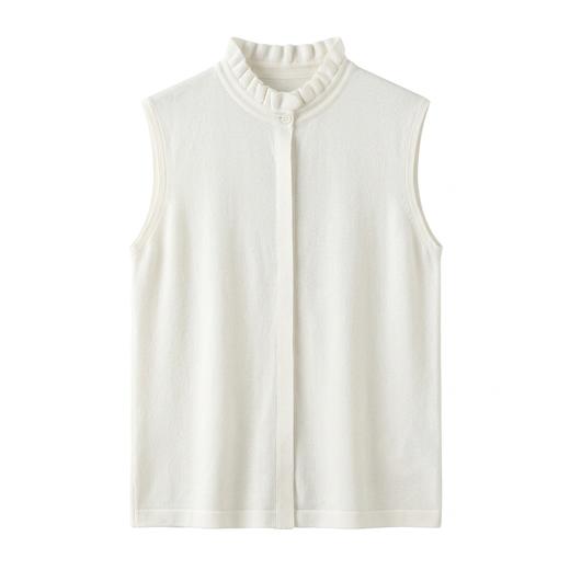 晚风盈袖~木耳领无袖6A级白厂丝 羊 毛优雅花边领马甲YM260568 商品图1