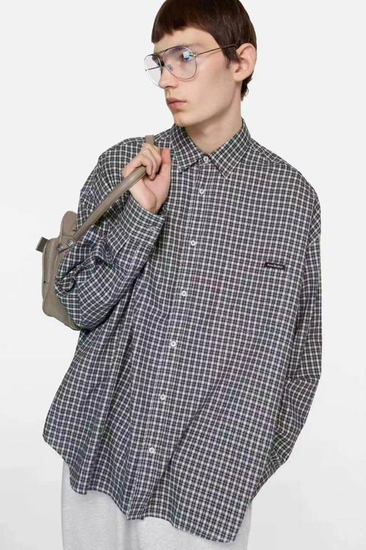 F0331131左胸袋logo徽标韩系慵懒风薄款格子宽松休闲外套长袖衬衫 商品图9