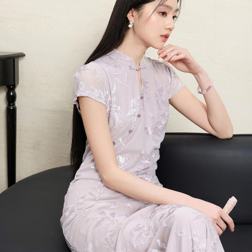 【紫陌红尘】三彩2026夏季新款新中式连衣裙修身直筒长裙C 商品图2