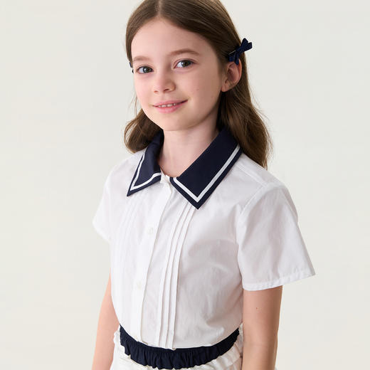 马克珍妮海军学院风女童纯棉短袖套装2026年夏装新款560601 商品图3