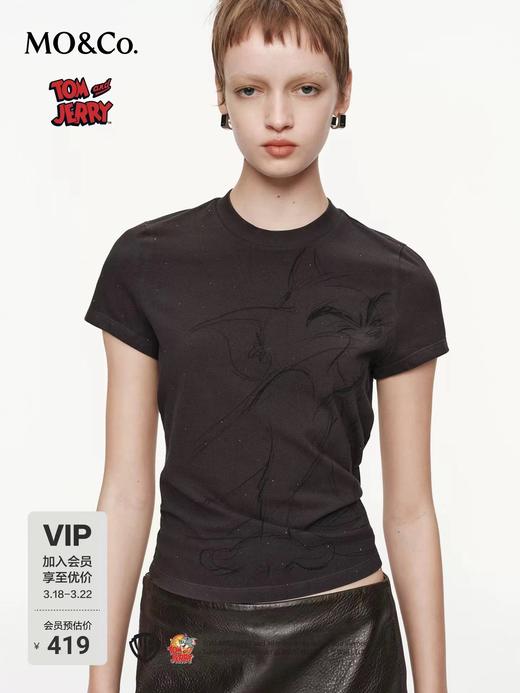 F033171春夏季新款时尚百搭印花圆领水溶汤钻工艺短袖T恤 商品图3