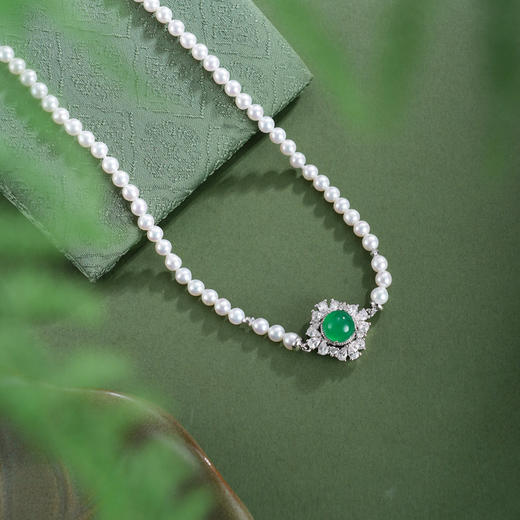 子佩集【华章绮缘】珍珠惜王妃项链【XXXL021】绿玉髓菱形方块2602 商品图0