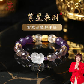 【祈愿吉品】「紫星来财」紫水晶貔貅手链串财神白水晶高级旺百搭
